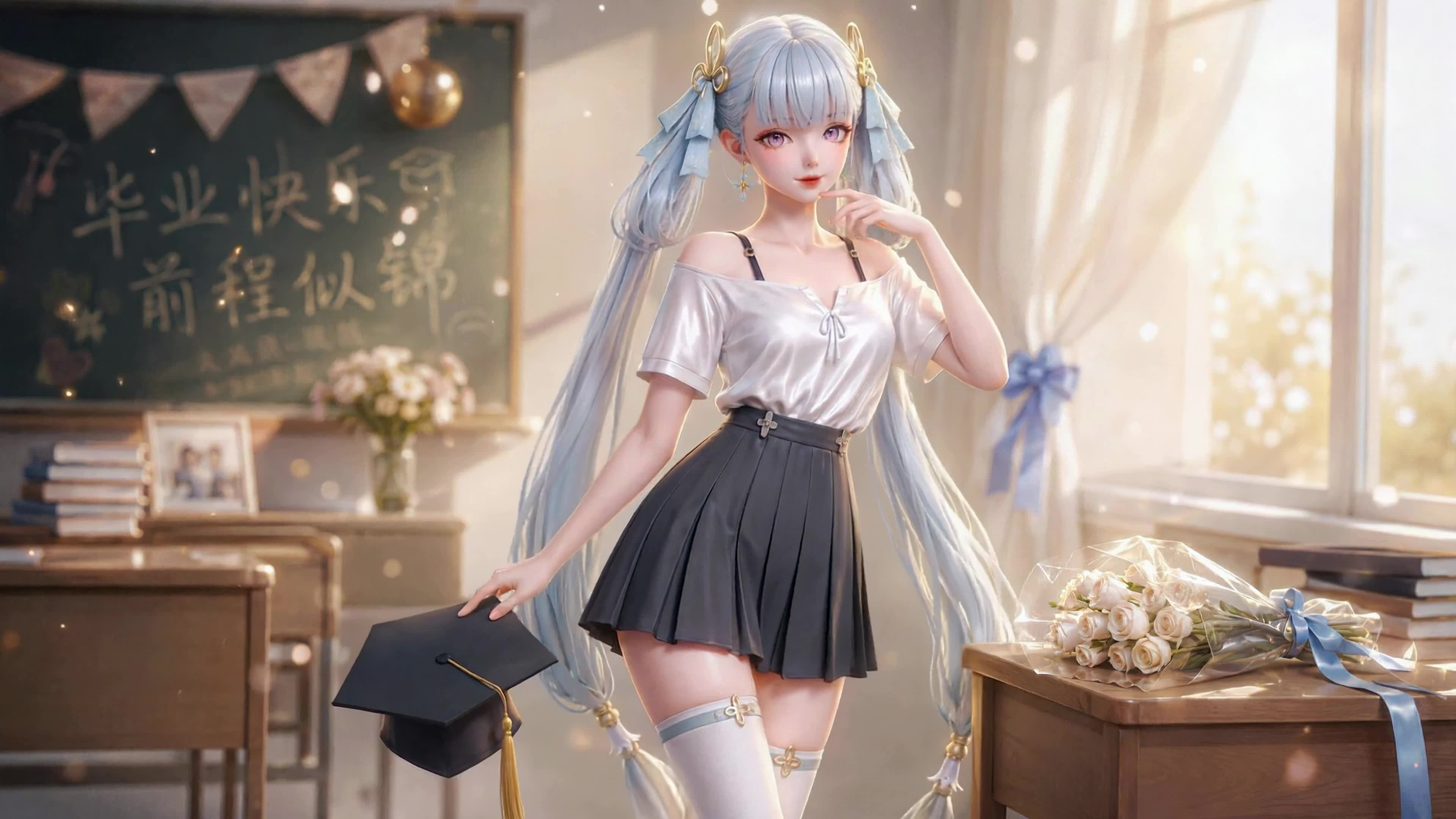 毕业季少女教室留影