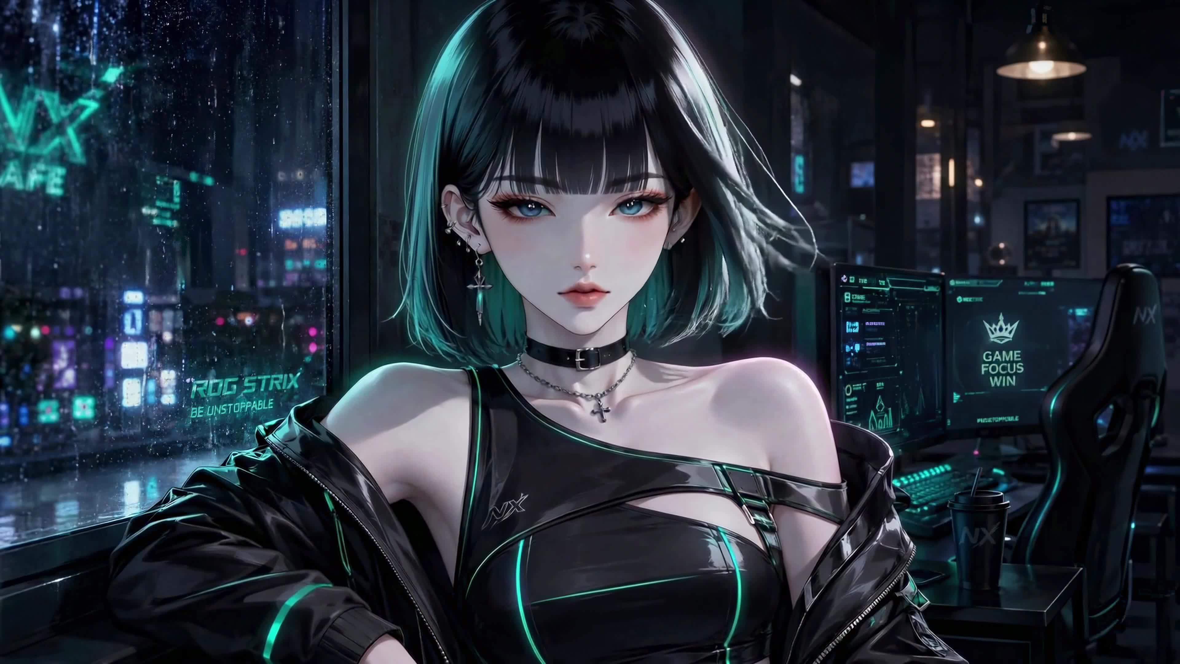 赛博雨夜电竞少女