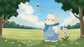 晴空郊外的软萌小白熊