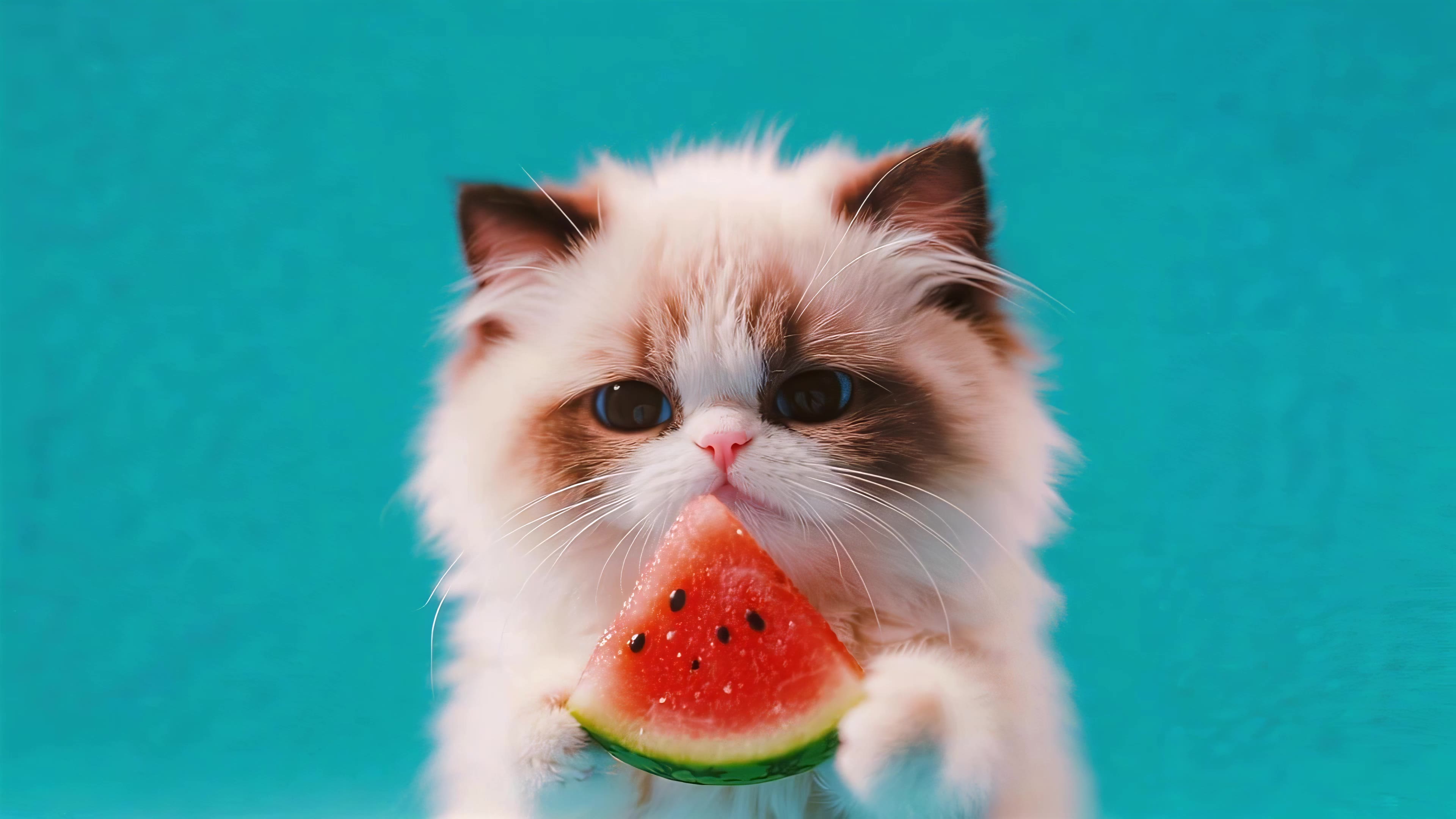 拿着西瓜的猫
