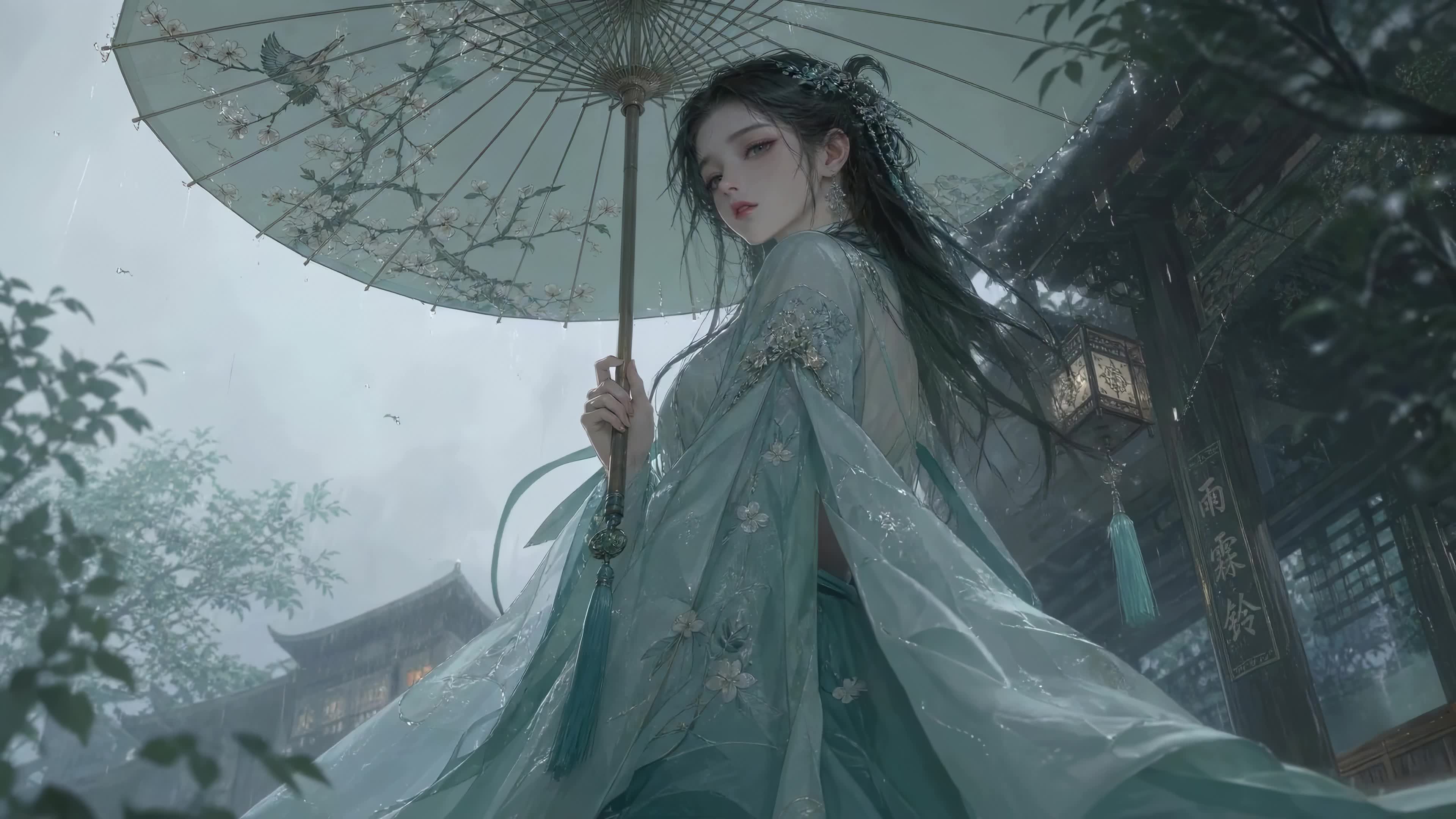 古风伞下唯美少女