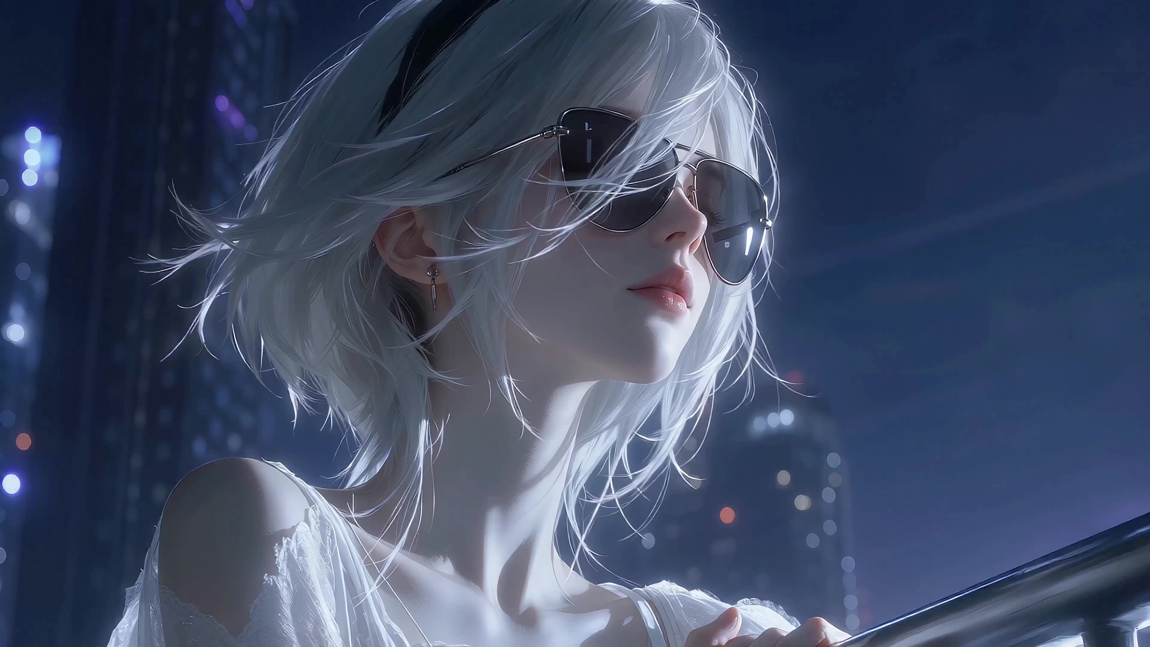 夜晚白发美少女