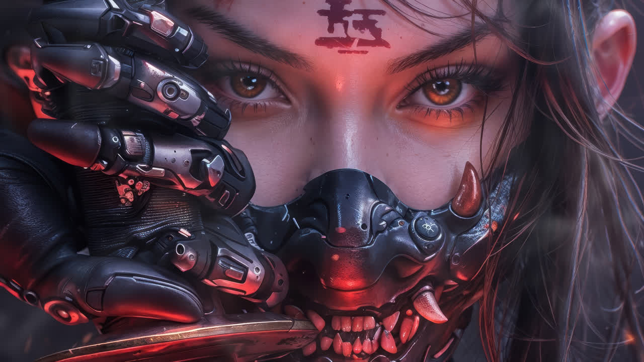 动漫女孩 恶魔角 赛博朋克 科幻 4K 壁纸 uhdpaper