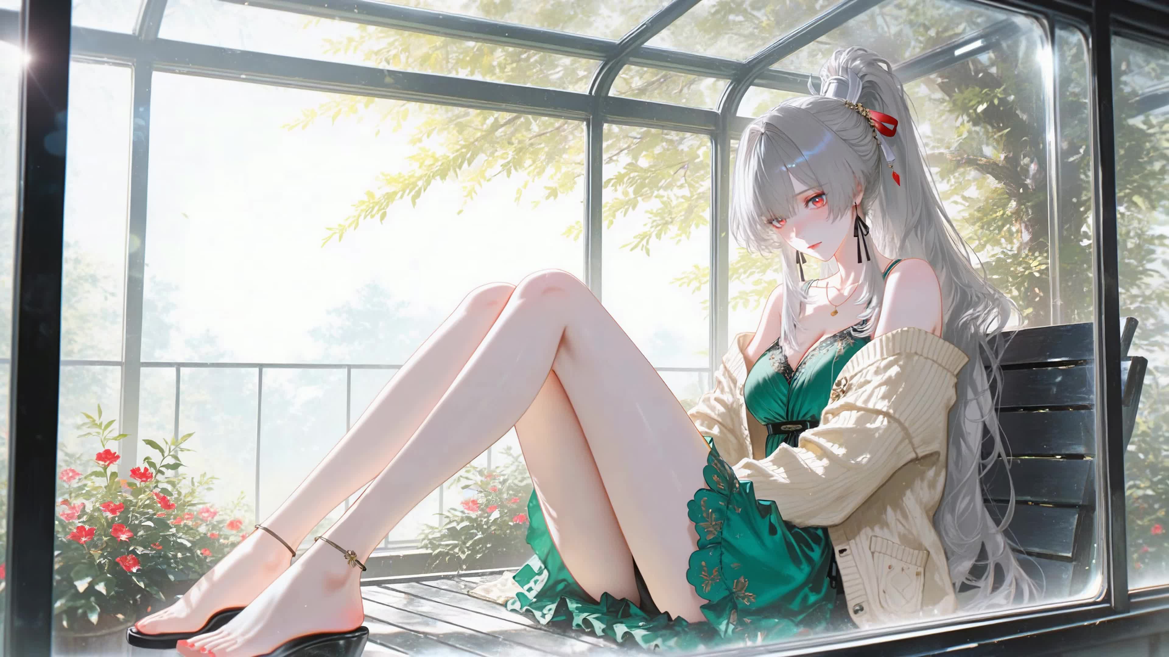 阳光花房的银发少女绯雪