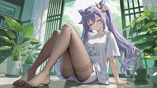 窗边闲坐紫发少女刻晴
