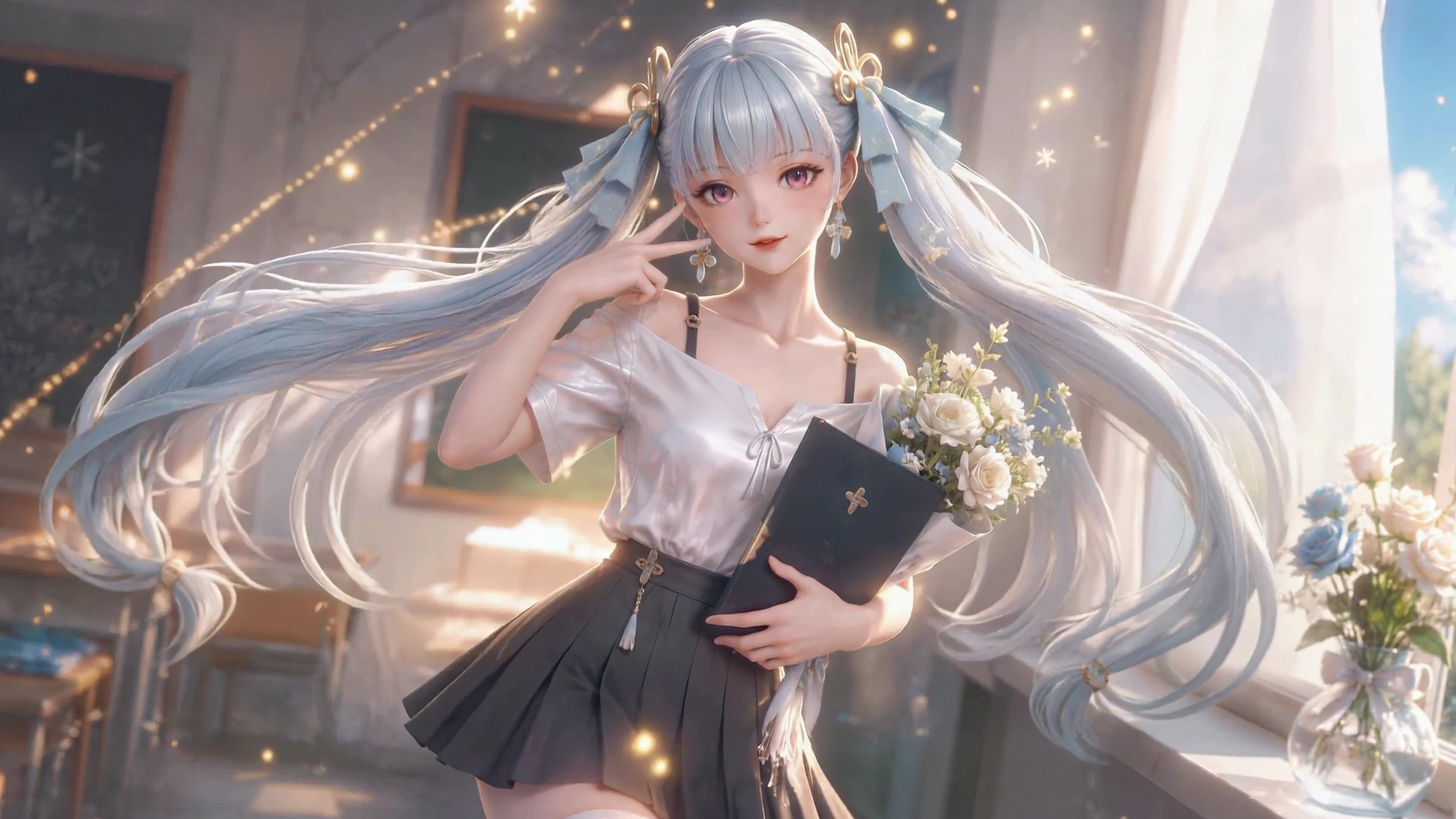 阳光教室的银发少女