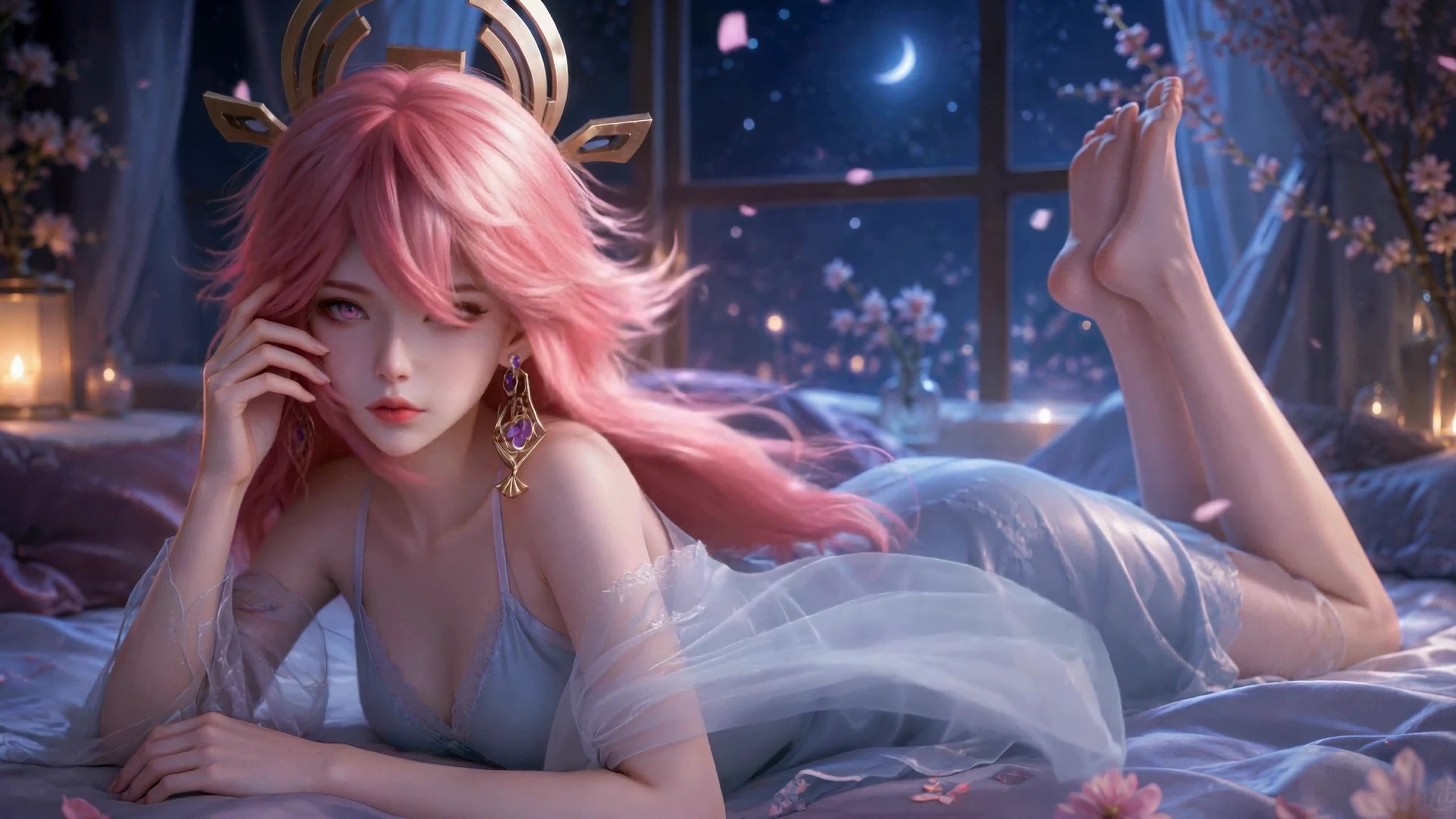 月夜粉发少女八重神子