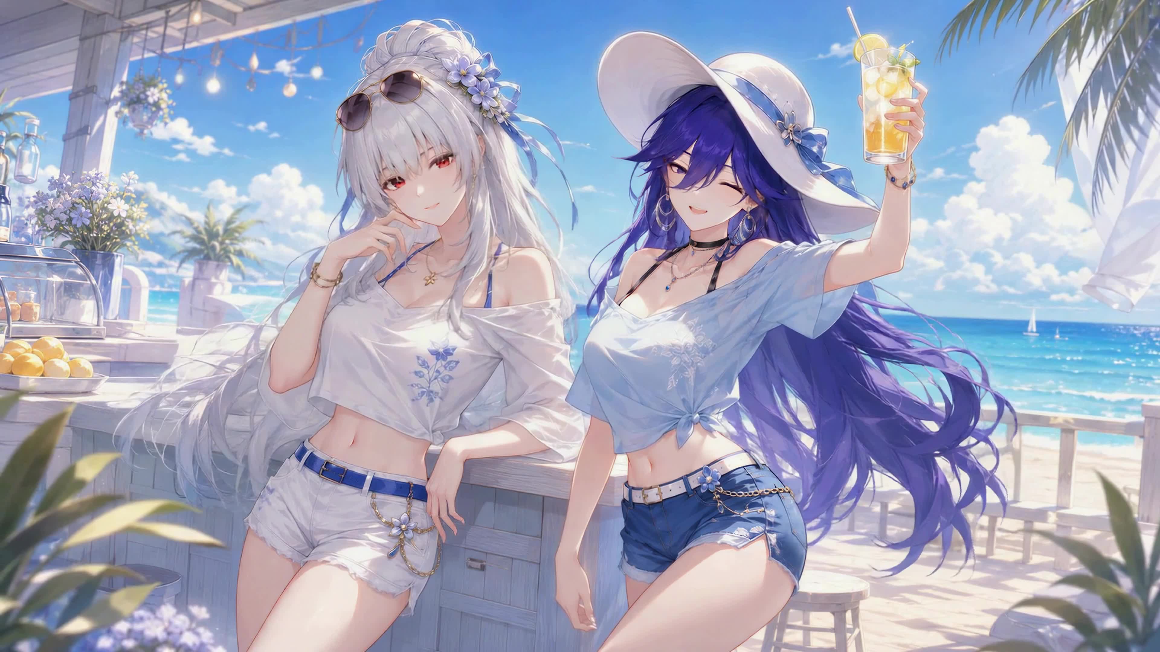 夏日海滨双少女