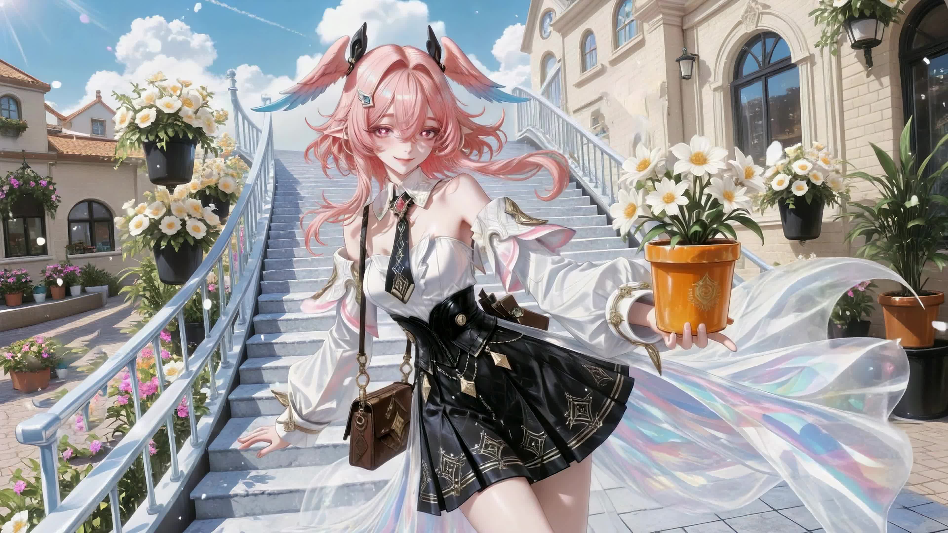 晴日花街的粉发少女