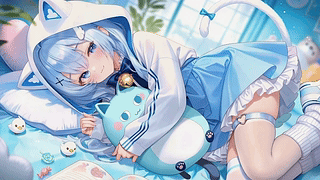 蓝发猫耳少女卧榻小憩
