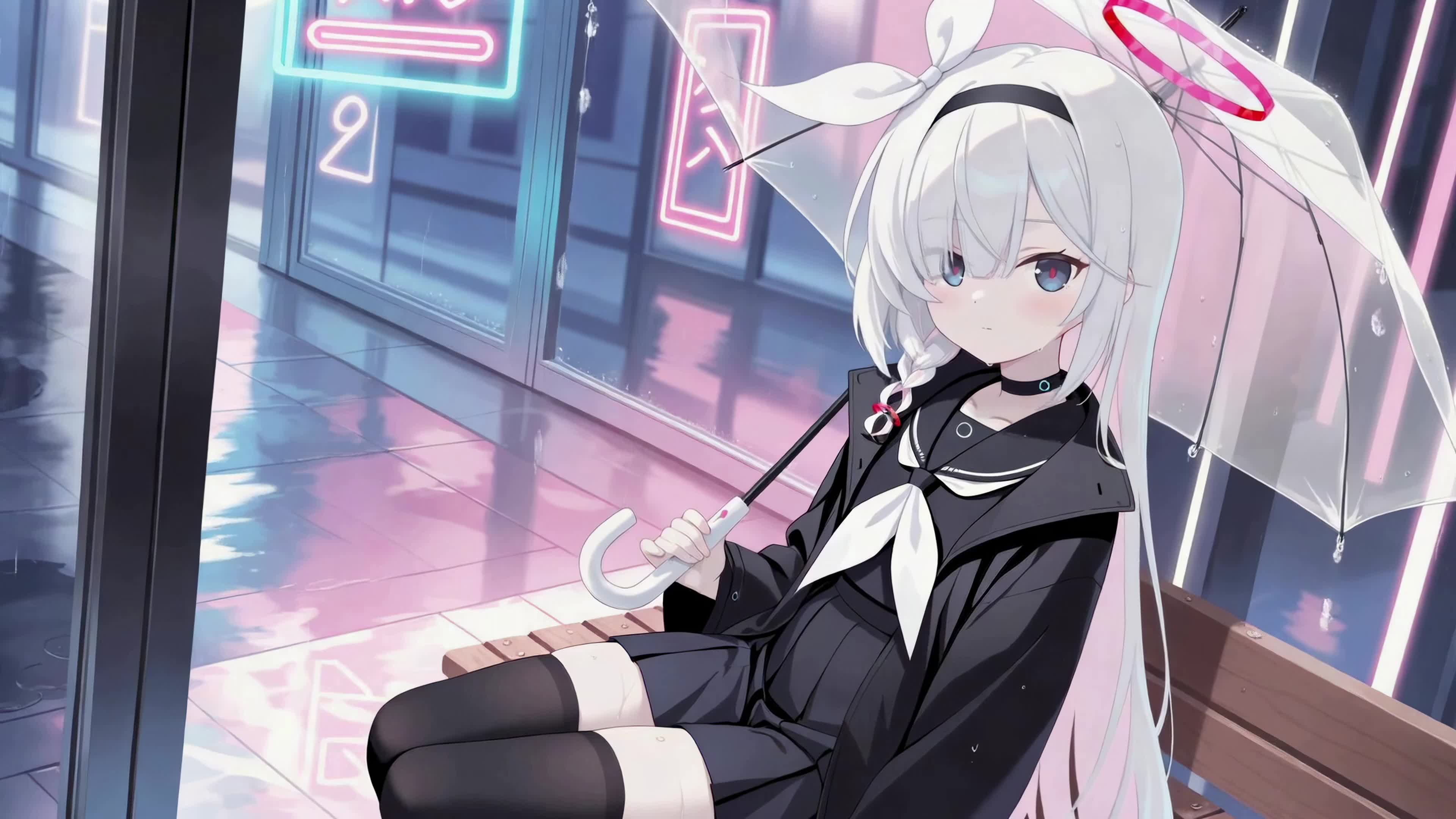 雨夜街头白发少女