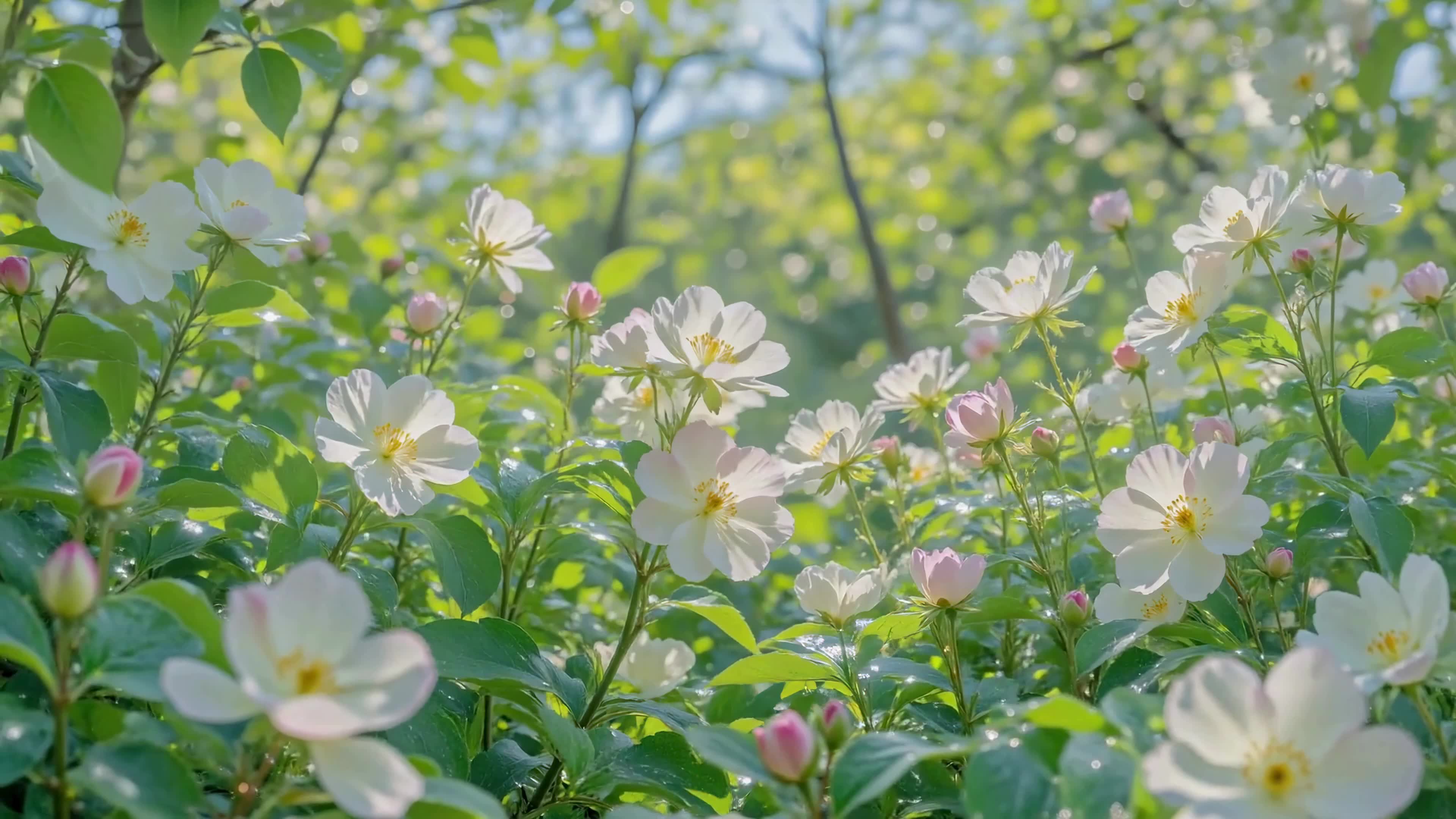 晴光漫染林间白花