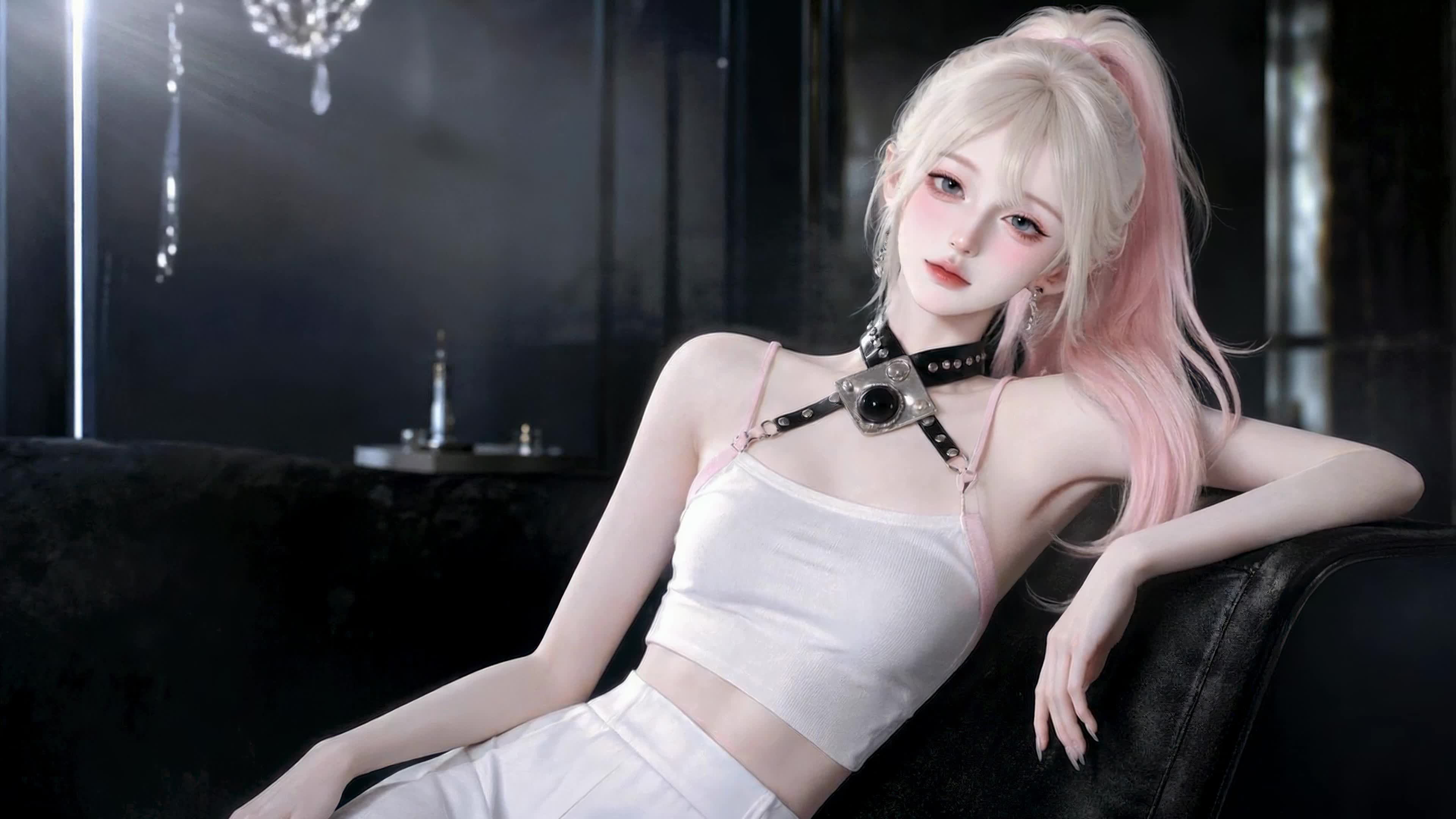 甜酷浅粉马尾少女