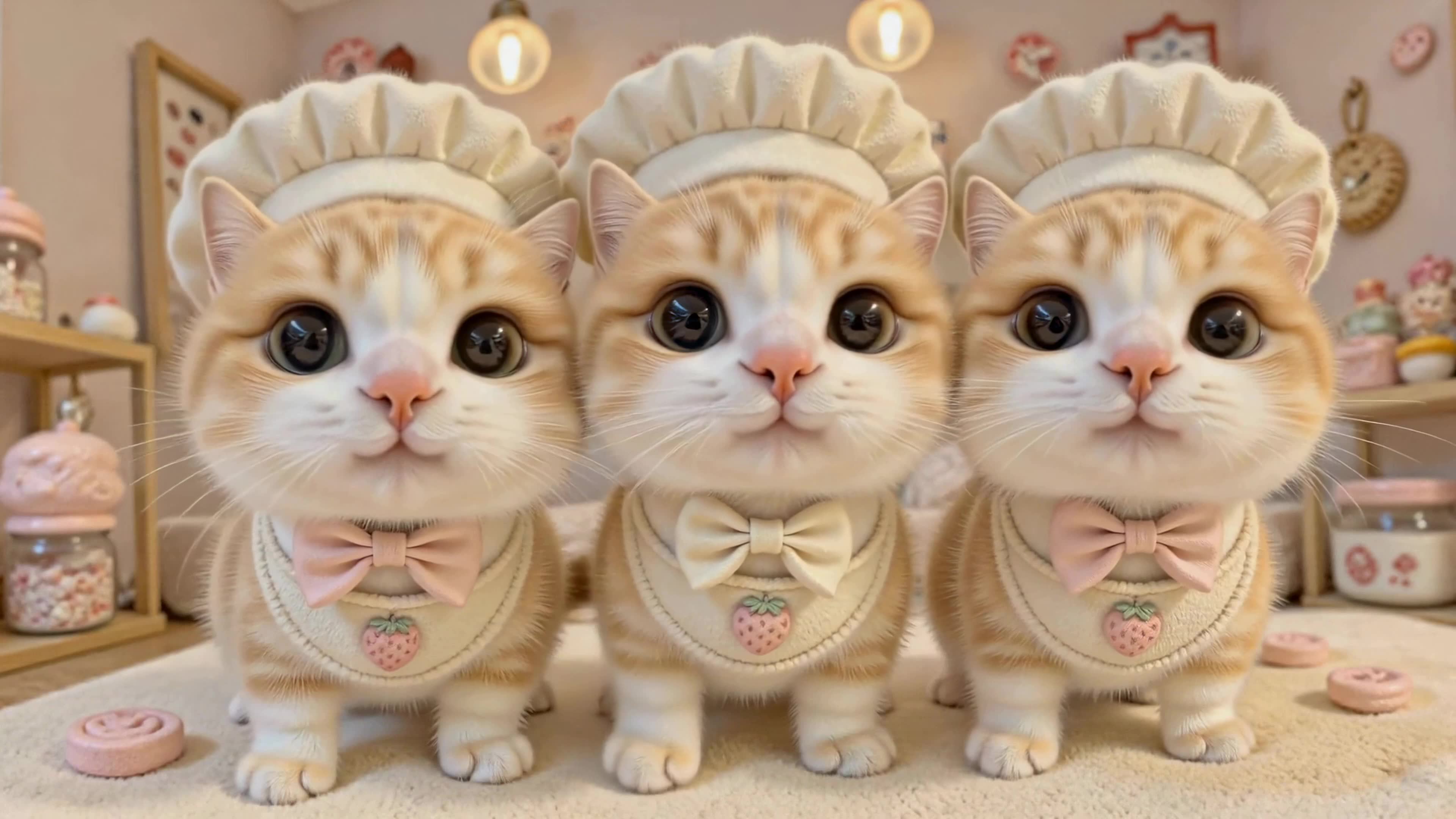 三只软萌小厨猫