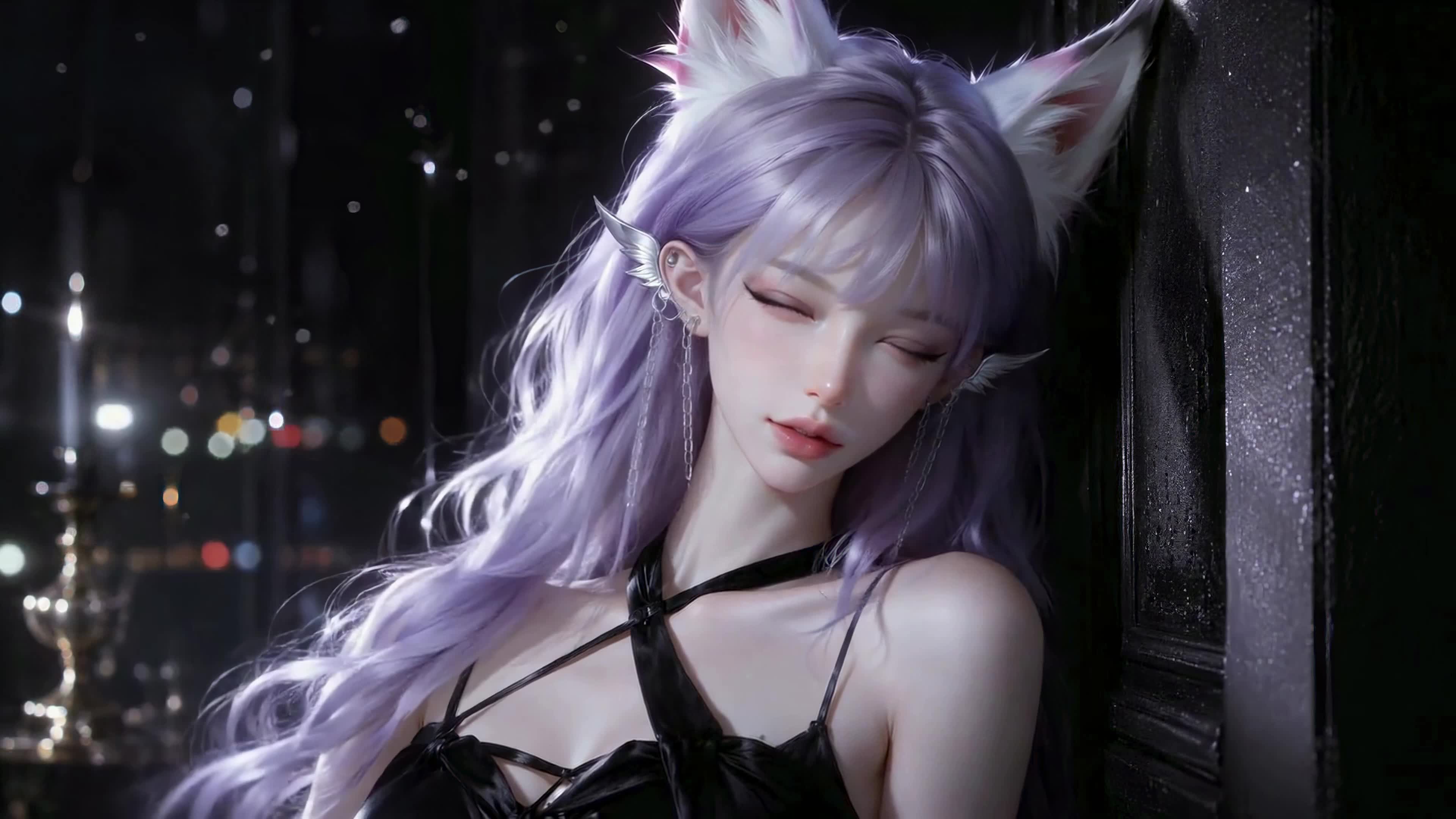 暗调紫发狐耳少女