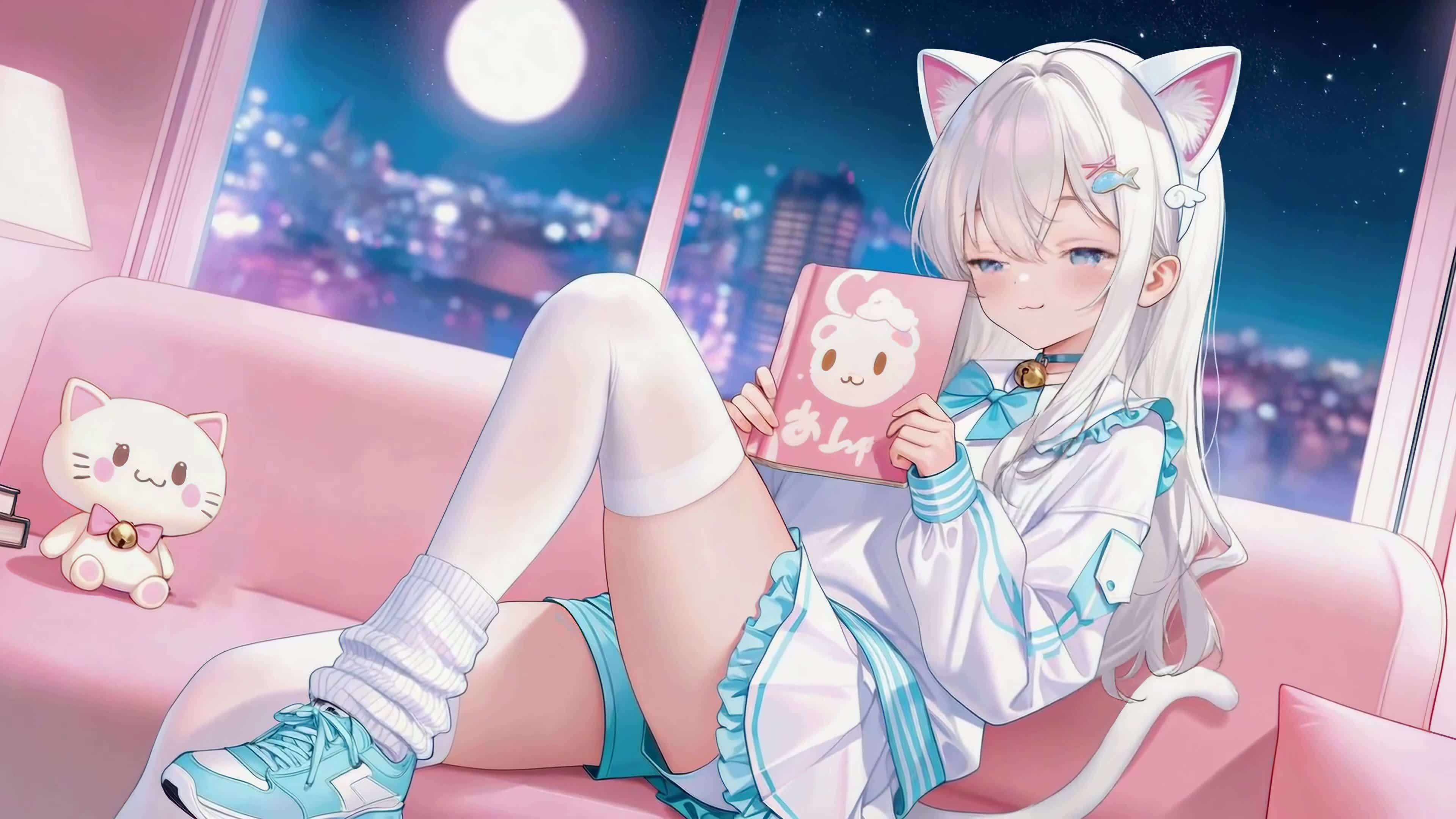 月夜窗边的猫耳少女