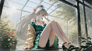 阳光花房里的银发少女