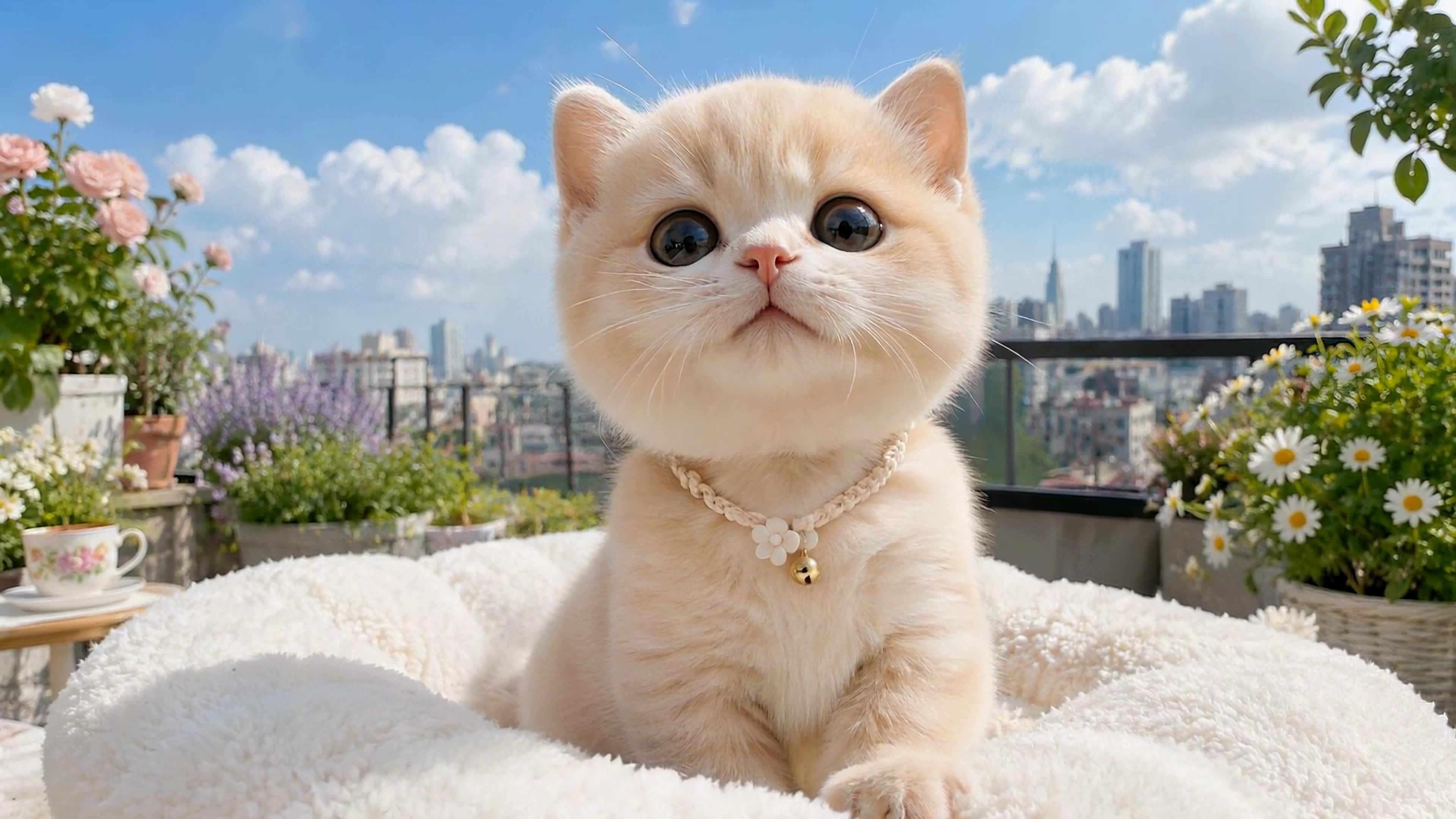 阳光下招手的可爱奶猫