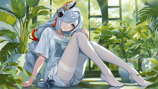 窗边绿植银发少女