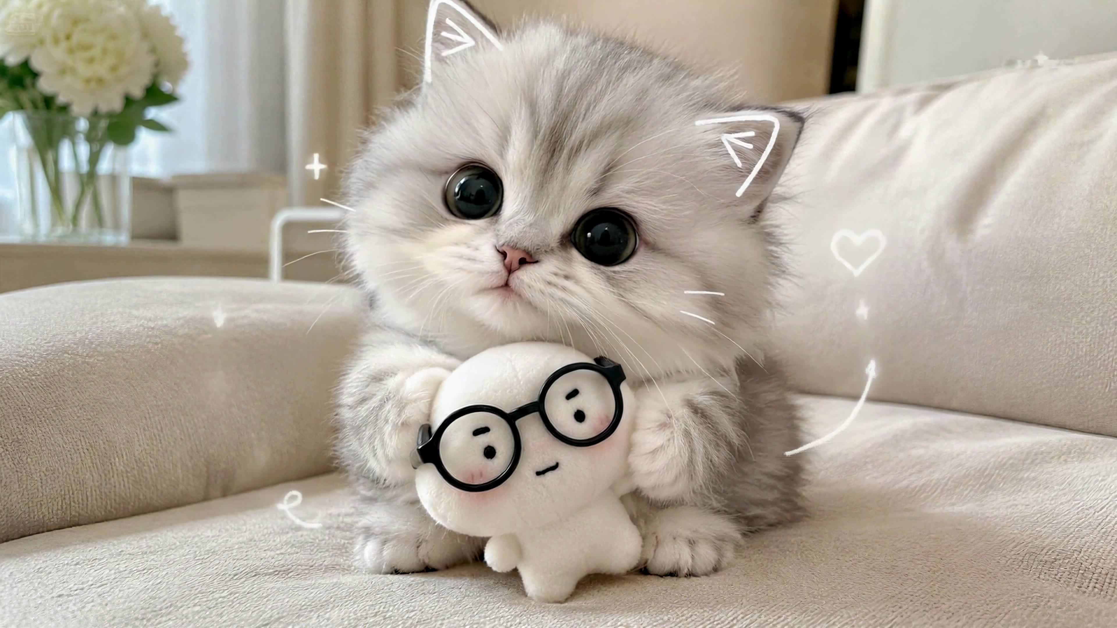 软萌抱玩偶小奶猫