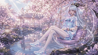 樱花溪畔的银发少女