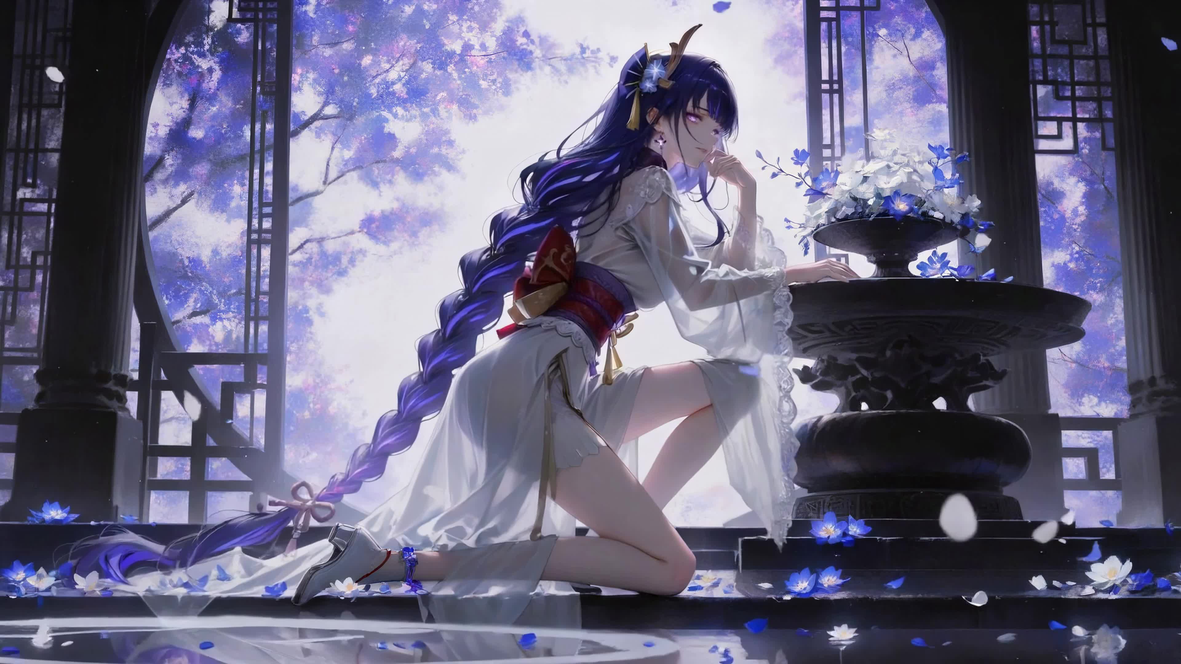 紫发少女庭中静姿