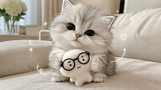 软萌抱玩偶小奶猫
