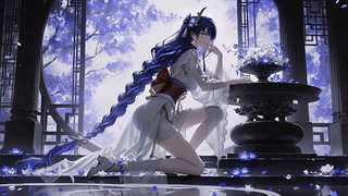紫发少女庭中静姿