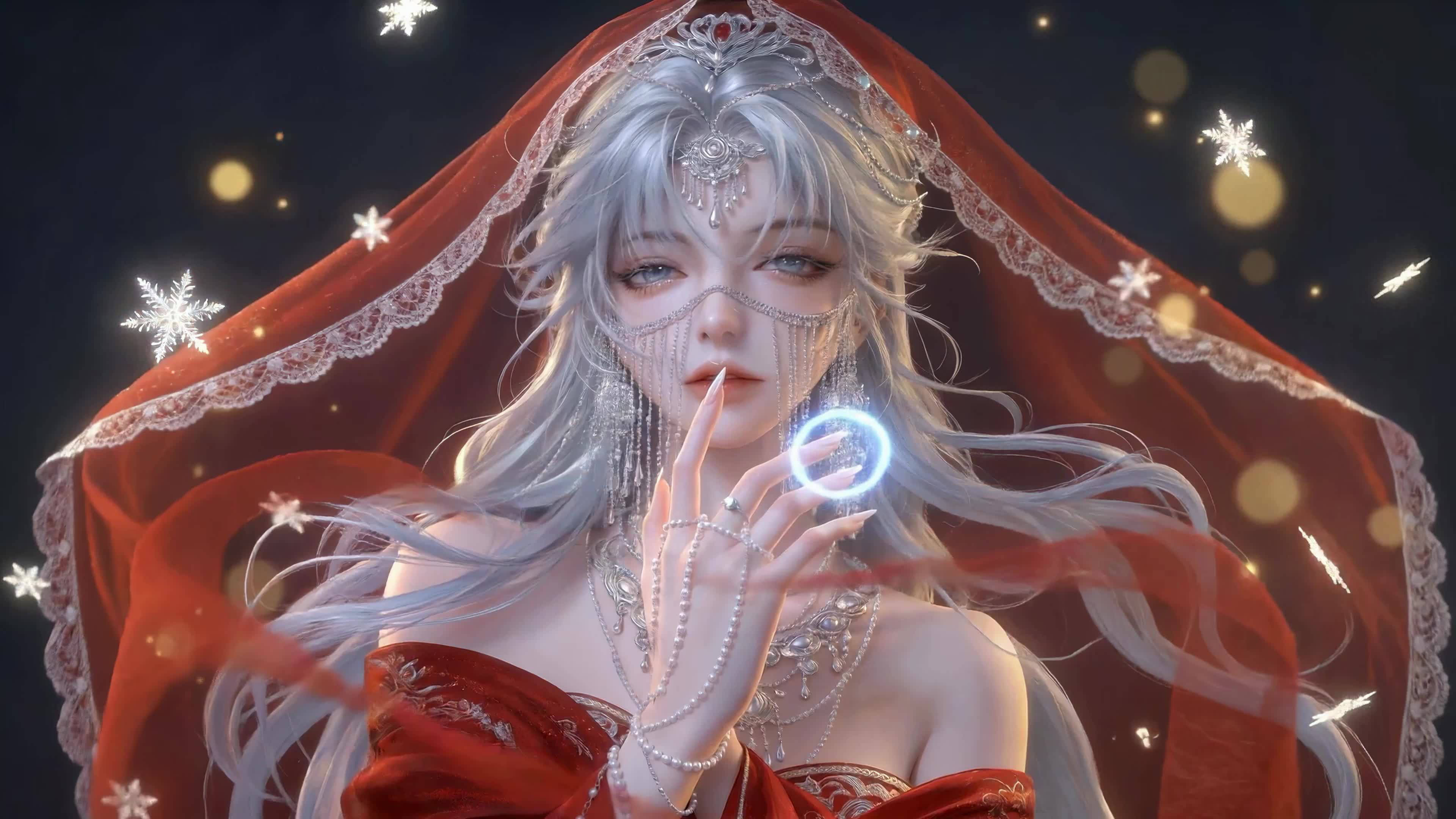 红纱银发梦幻少女