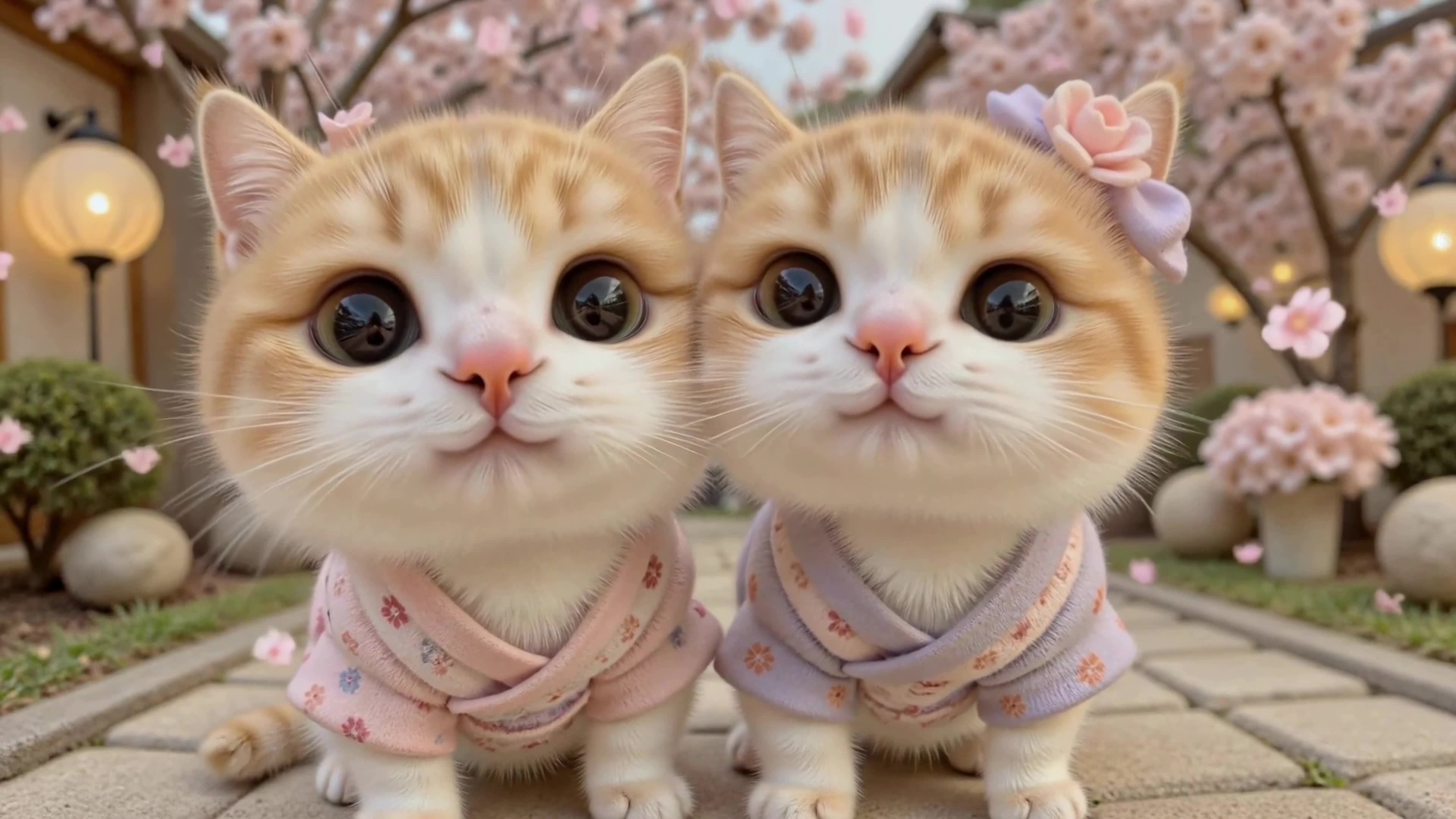 樱花树下的可爱橘猫