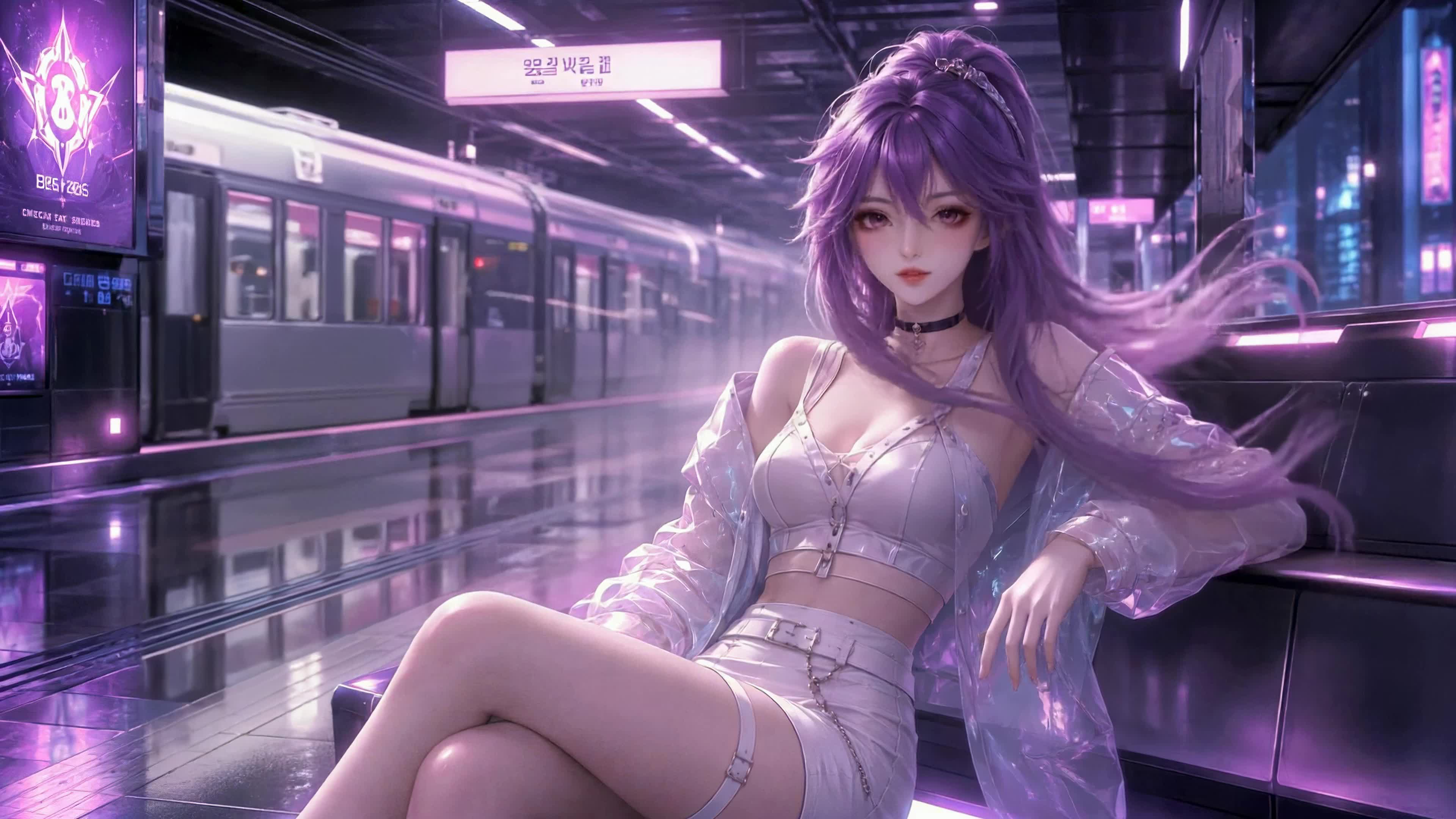 紫发少女 霓虹地铁站