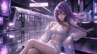 紫发少女 霓虹地铁站