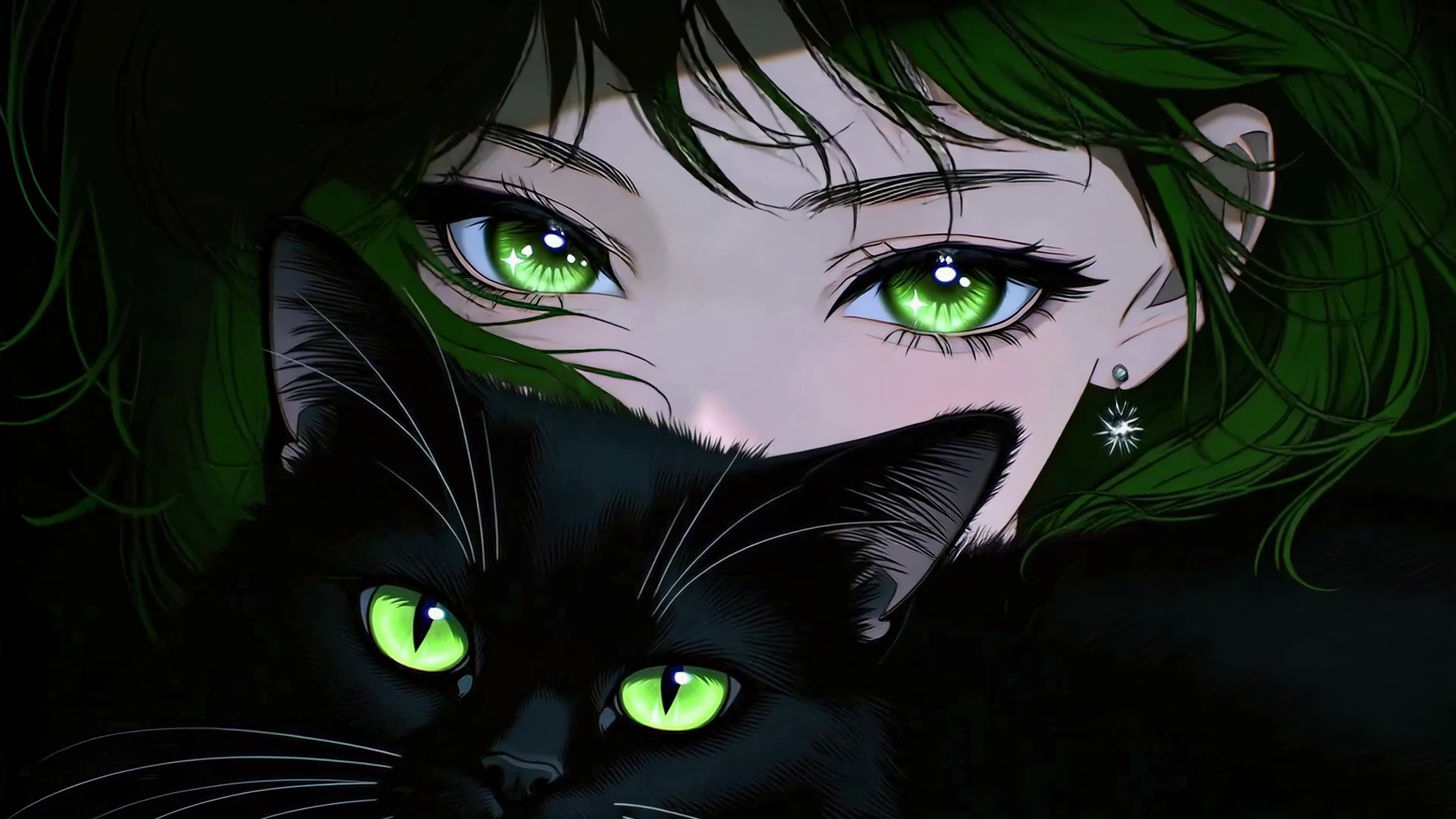 绿发少女与黑猫