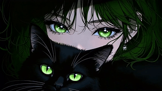 绿发少女与黑猫