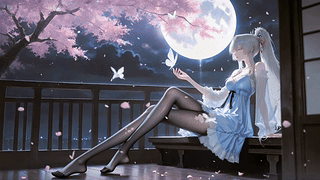 月夜樱下银发少女