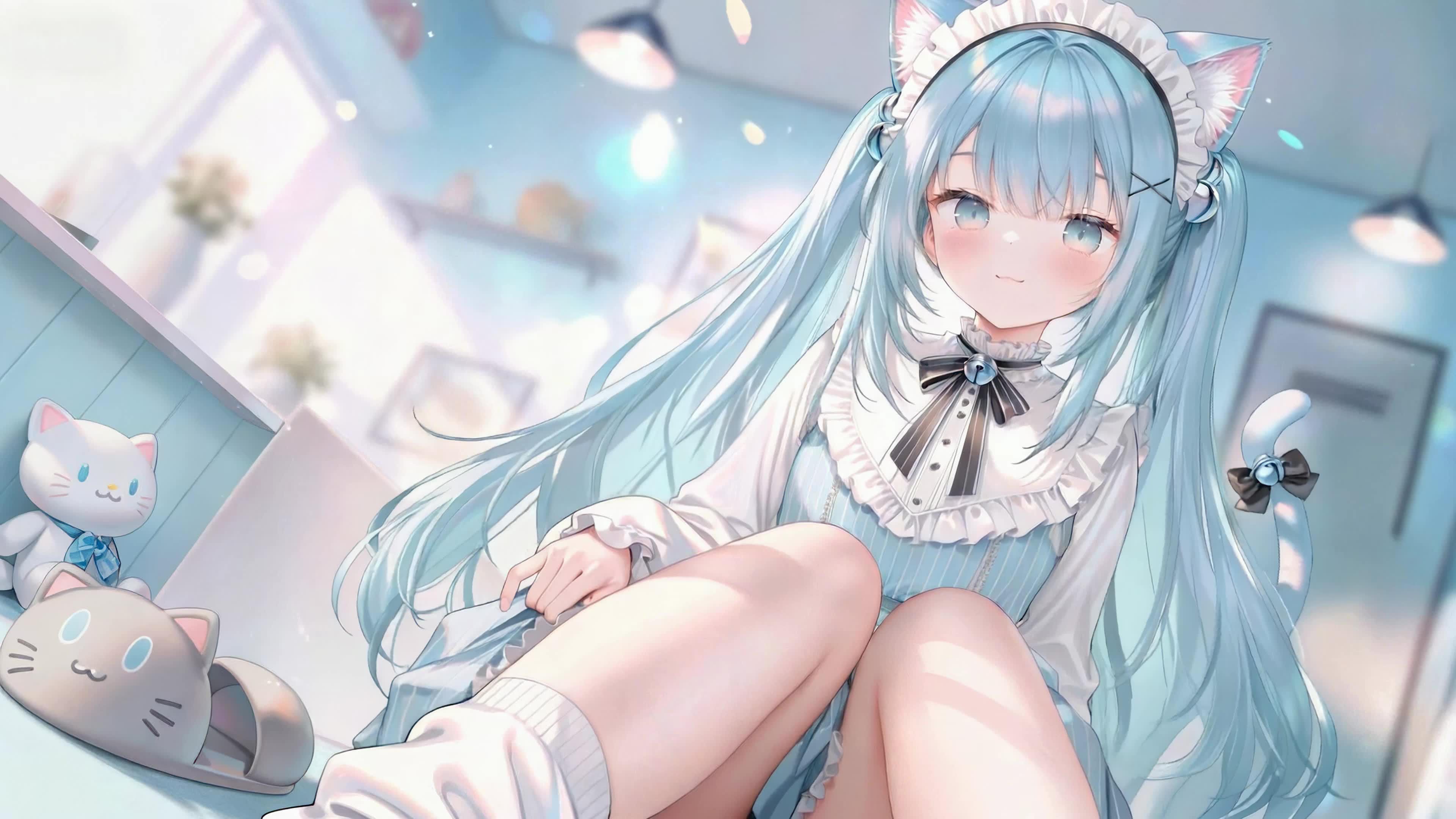 蓝发猫耳软萌少女