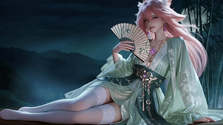 月夜竹林粉发狐耳美人
