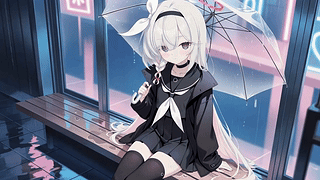 雨夜站台白发少女