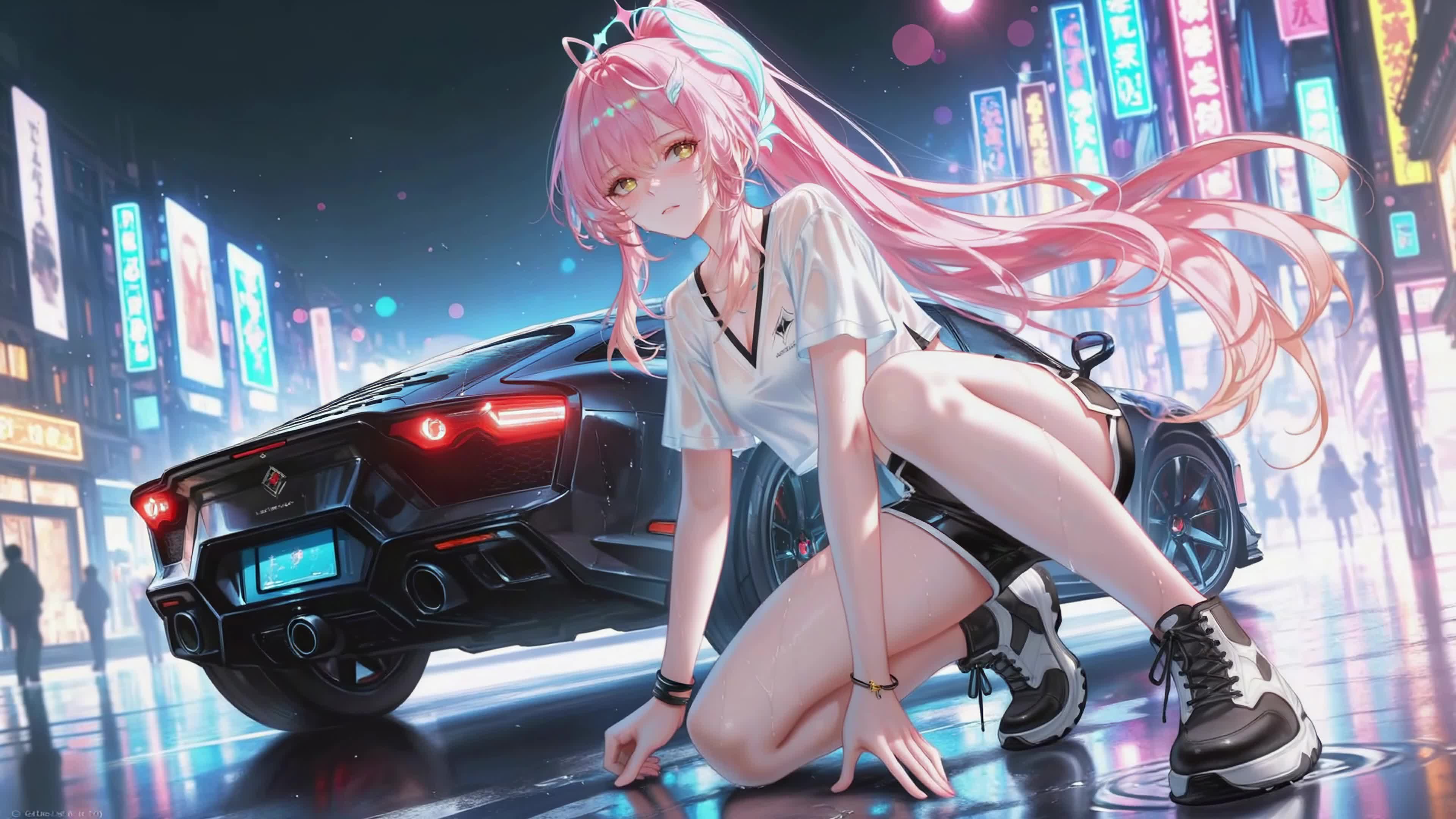 都市雨夜粉发少女与超跑