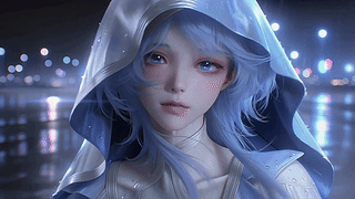 雨夜蓝发斗篷少女