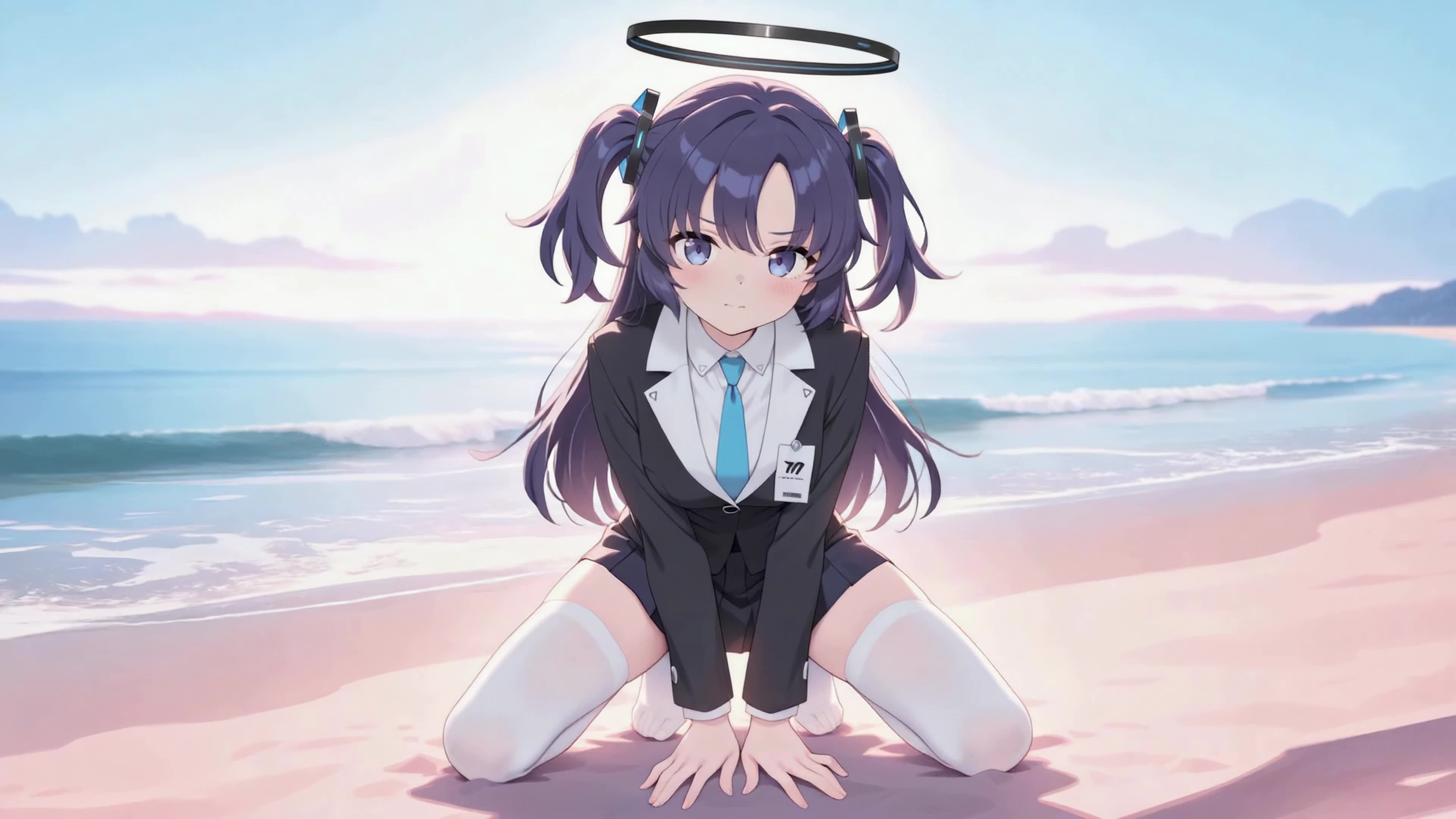紫发海滩少女
