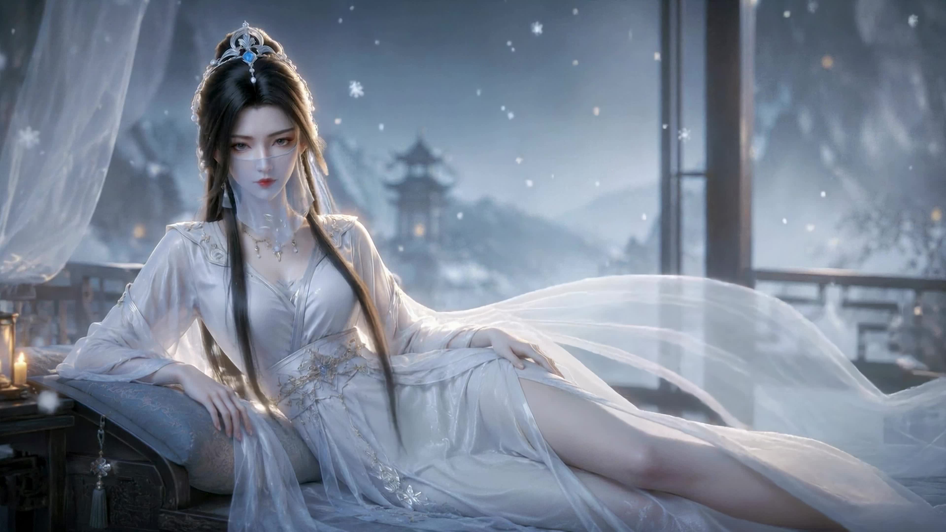 雪夜轻纱古装佳人