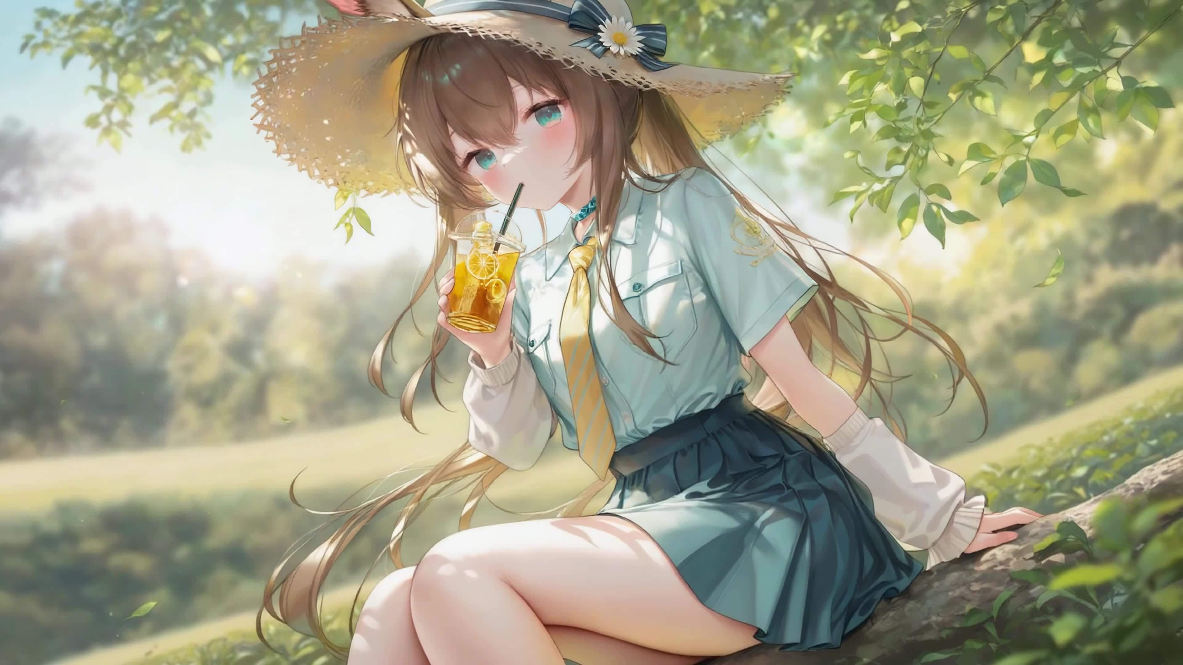 夏日林间休闲少女