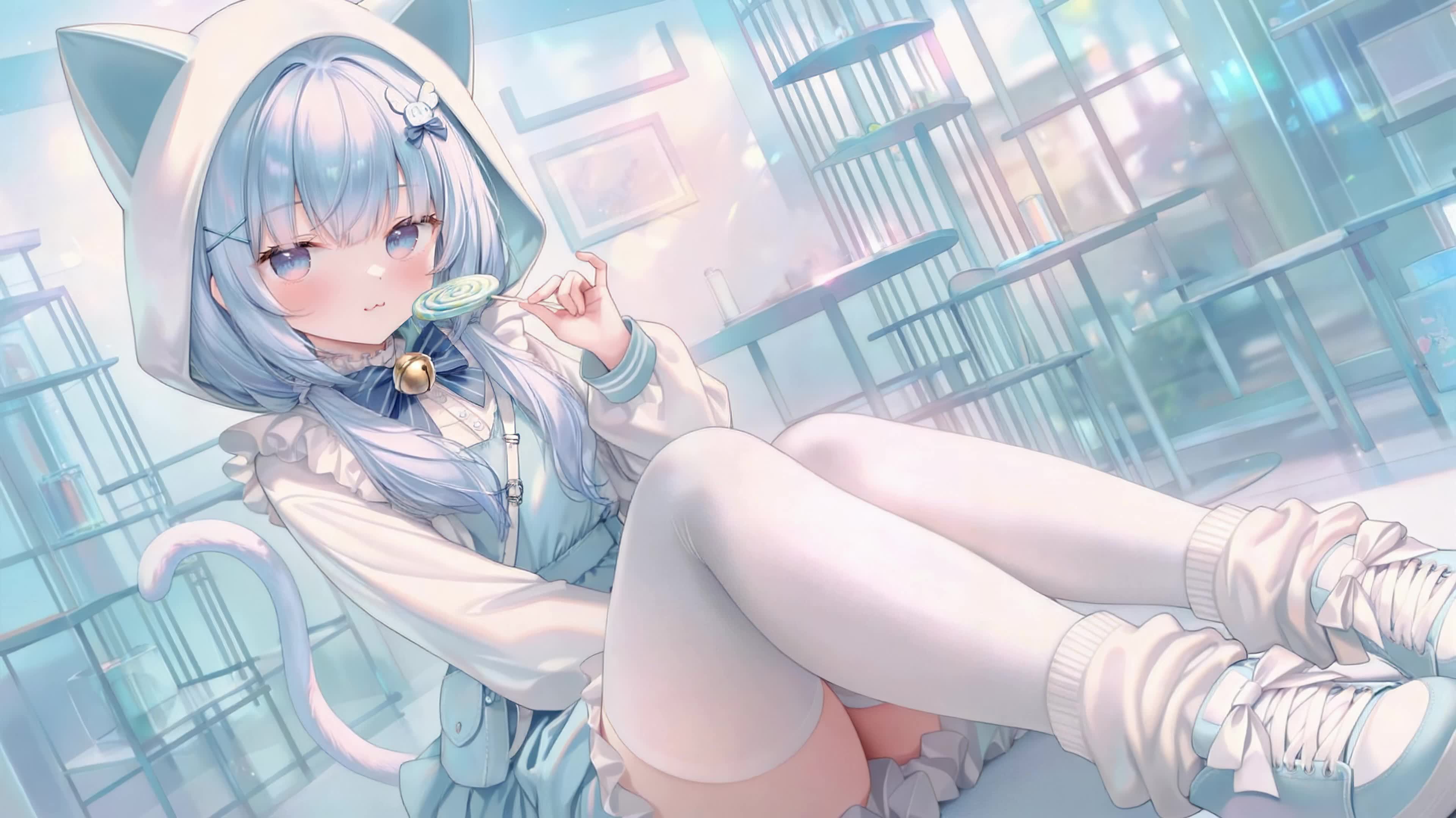清新浅蓝猫耳少女