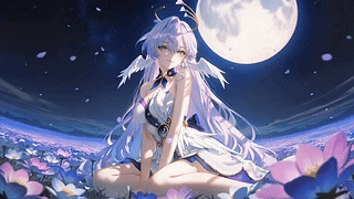 月下花田白发少女
