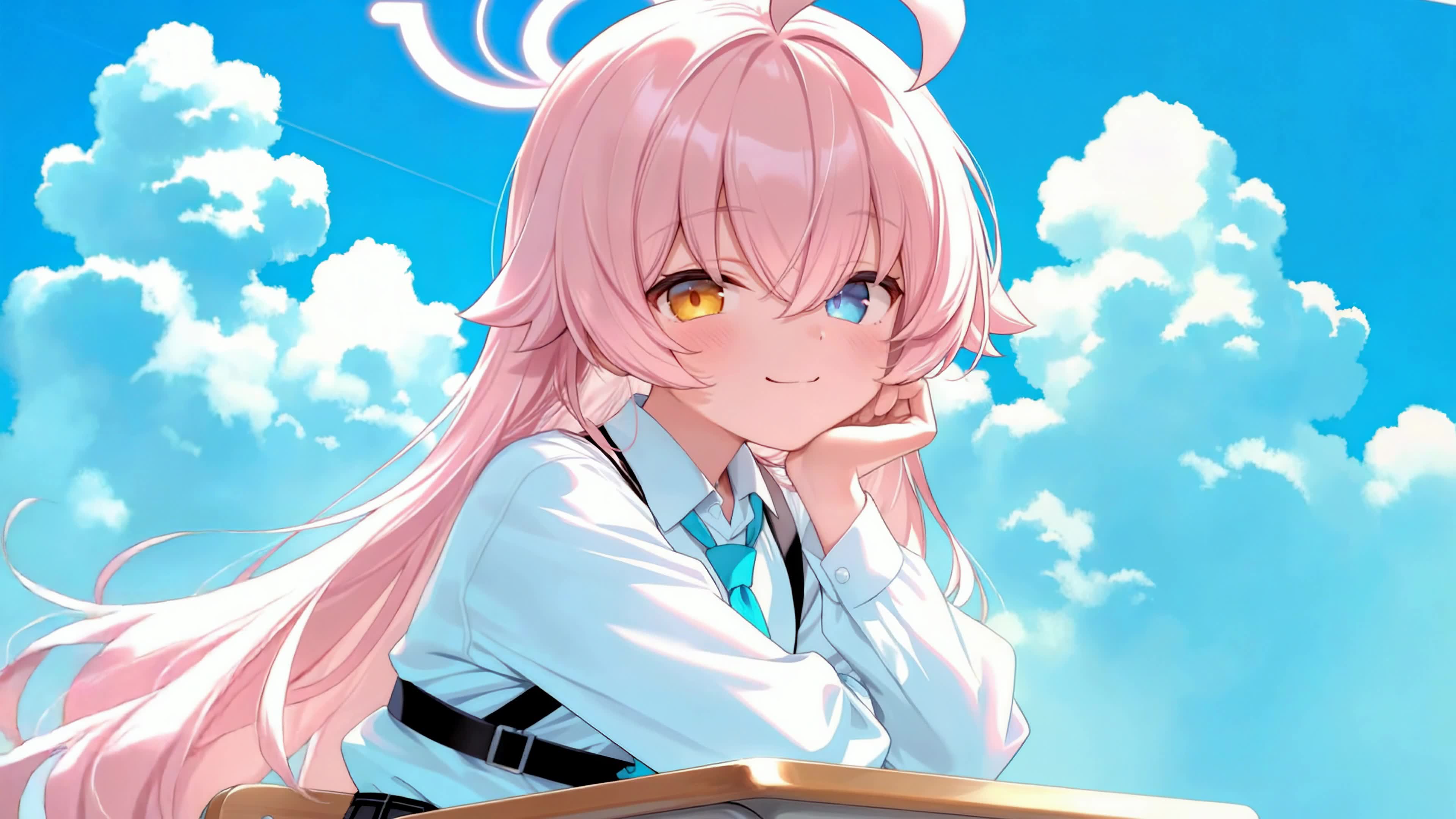 晴空下的粉发少女