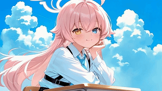 晴空下的粉发少女