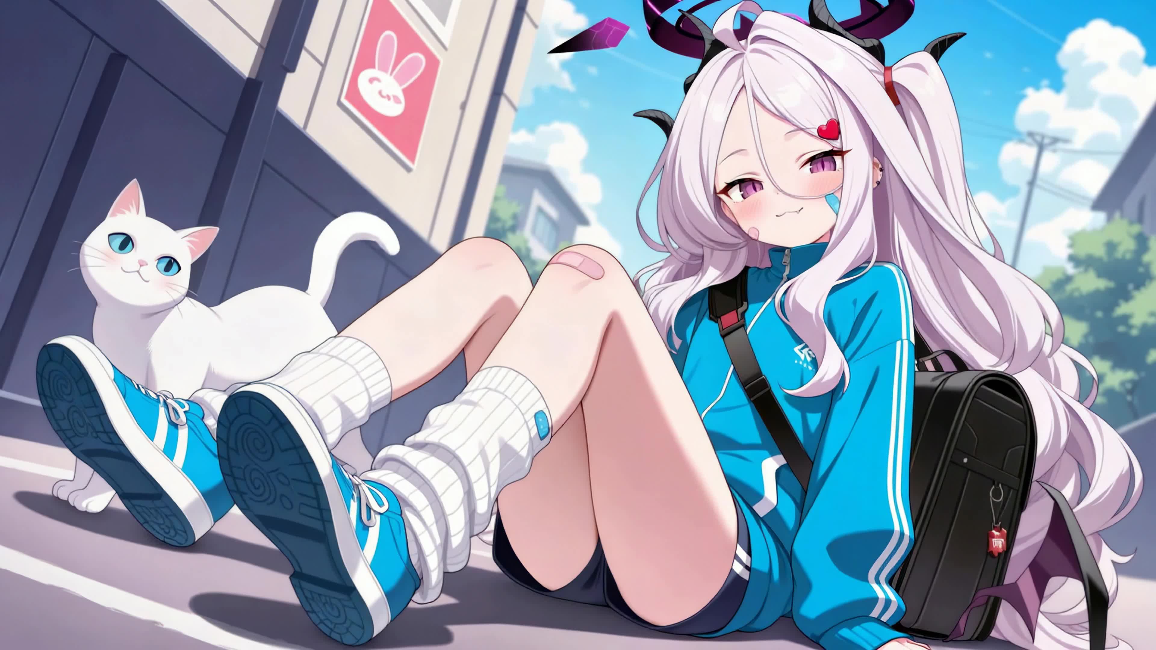 街角休闲少女与猫咪
