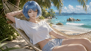 夏日沙滩蓝发少女