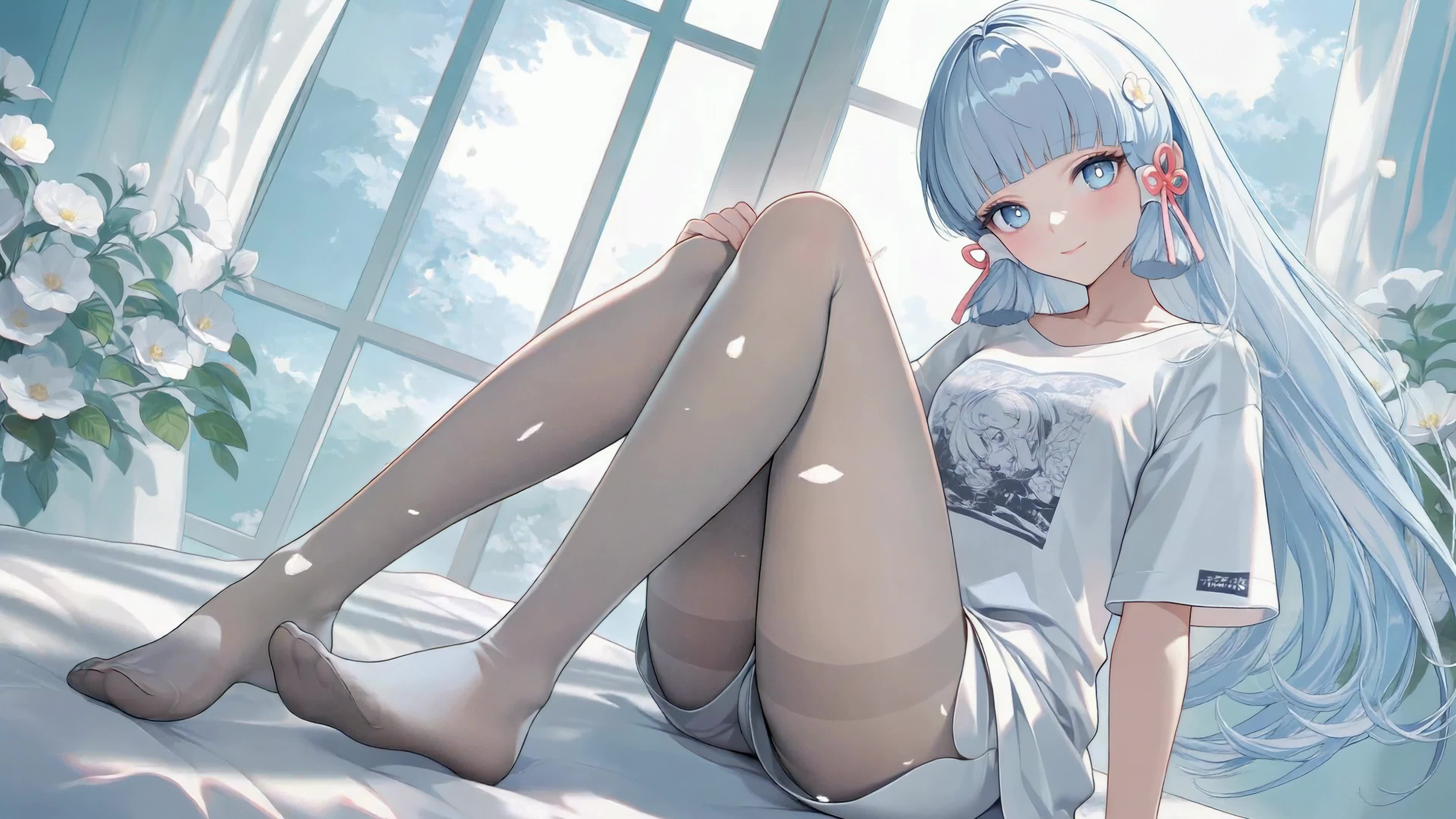 窗边蓝发休闲少女
